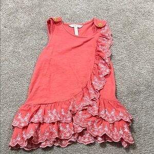 Coral Ruffled Matilda Jane top with Embroidered Details